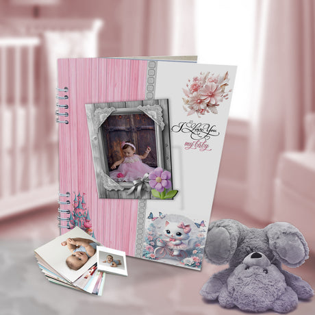 Álbum de Fotos Niña Gato Blanco y Rosado 24x32cm Argollado de Veinte Páginas - ALBUMES DE FOTOS | Bylmo