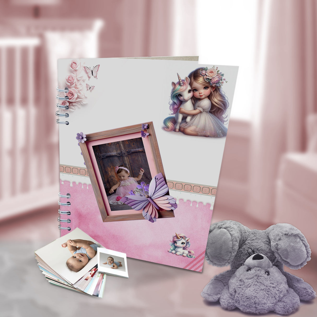 Álbum de Fotos Niña Gato Rosa y Azul 24x32cm Argollado de Veinte Páginas - ALBUMES DE FOTOS | Bylmo