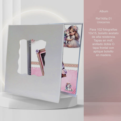 Álbum de Fotos Niña Gato Rosa y Azul 24x32cm Argollado de Veinte Páginas - ALBUMES DE FOTOS | Bylmo