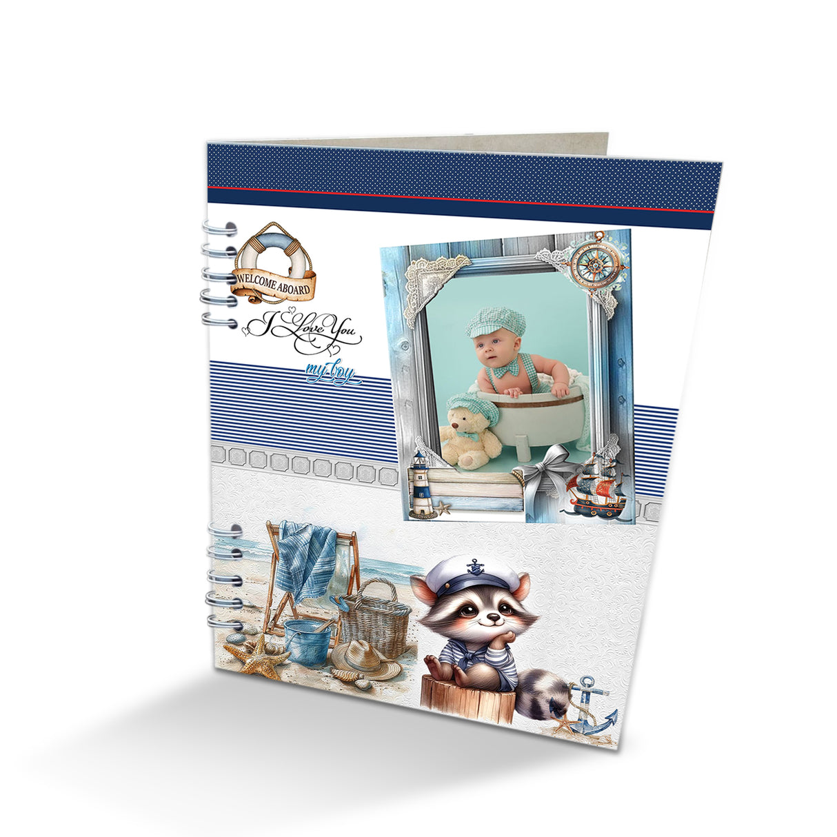 Álbum de Fotos Niño Marinero Blanco y Azul 24x32cm Argollado de Veinte Páginas - ALBUMES DE FOTOS | Bylmo