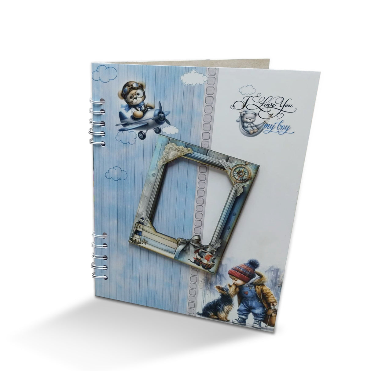 Álbum de Fotos Niño Oso Blanco y Azul 24x32cm Argollado de Veinte Páginas - ALBUMES DE FOTOS | Bylmo