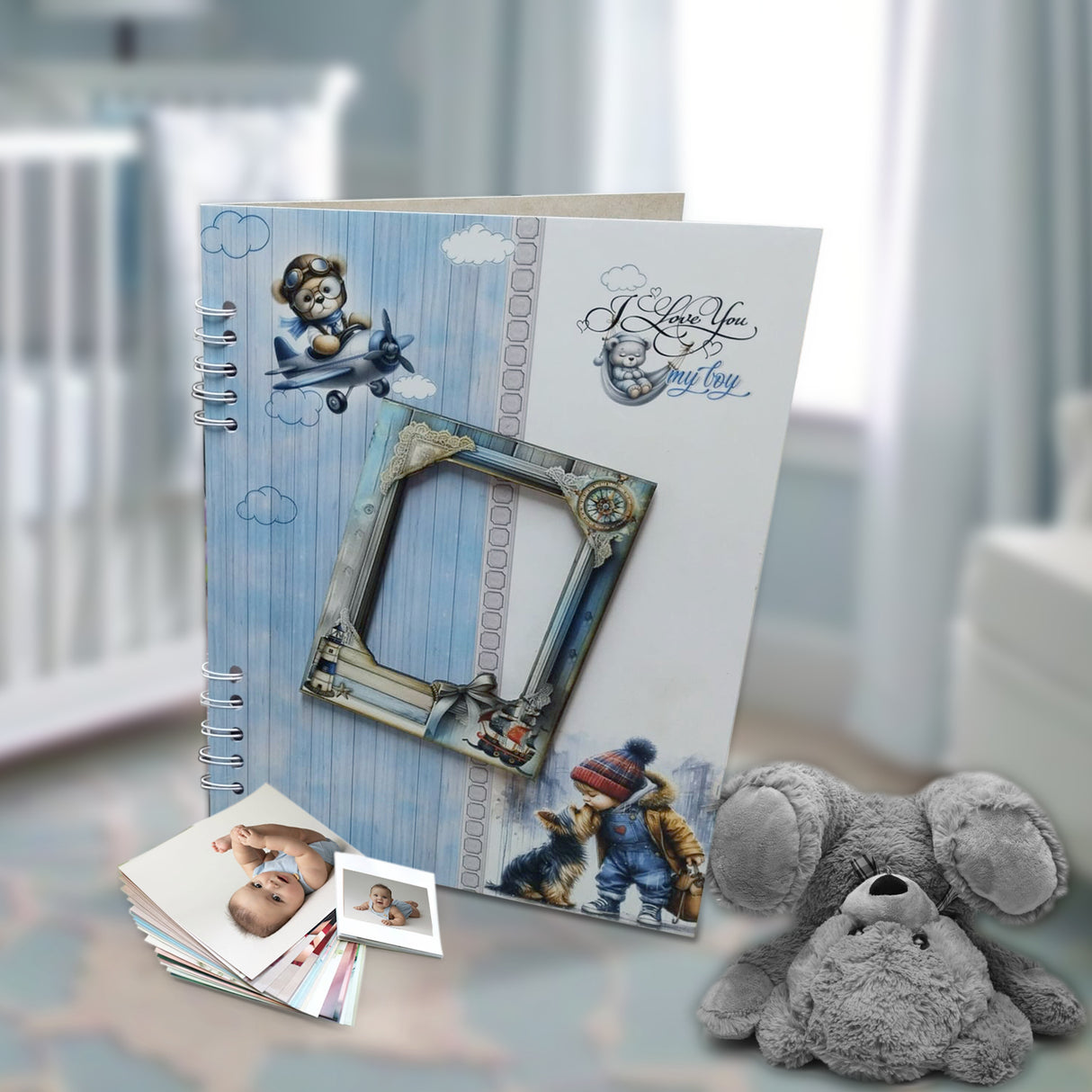 Álbum de Fotos Niño Oso Blanco y Azul 24x32cm Argollado de Veinte Páginas - ALBUMES DE FOTOS | Bylmo