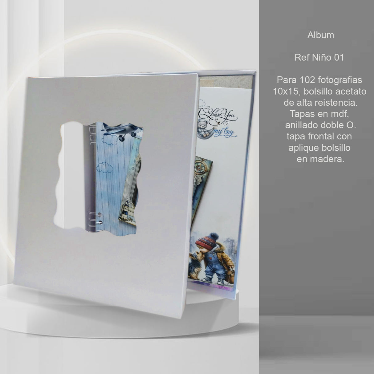 Álbum de Fotos Niño Oso Blanco y Azul 24x32cm Argollado de Veinte Páginas - ALBUMES DE FOTOS | Bylmo