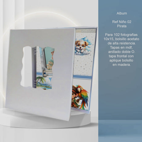 Álbum de Fotos Niño Pirata Blanco y Azul 24x32cm Argollado de Veinte Páginas - ALBUMES DE FOTOS | Bylmo