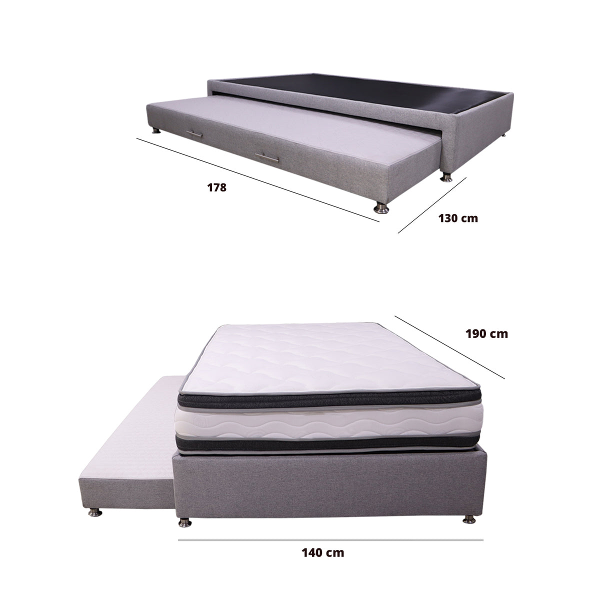 Cama Tarima Nido Blaser Gris Doble 140 X 190 Cm con Colchón y con Almohadas - CAMAS | Bylmo