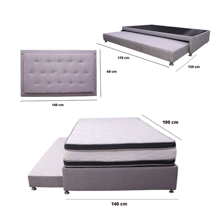 Cama Tarima Nido Blaser Gris Doble 140 X 190 Cm con Colchón con Almohadas y con Cabecero - CAMAS | Bylmo