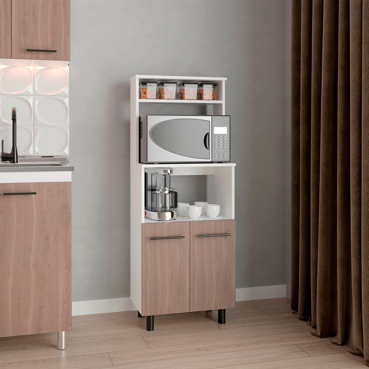 Mueble Microondas Brisa Blanco y Bardolino 54x140cm con Dos Puertas y sin Cajones - ALACENAS Y MUEBLES MICROONDAS | Bylmo