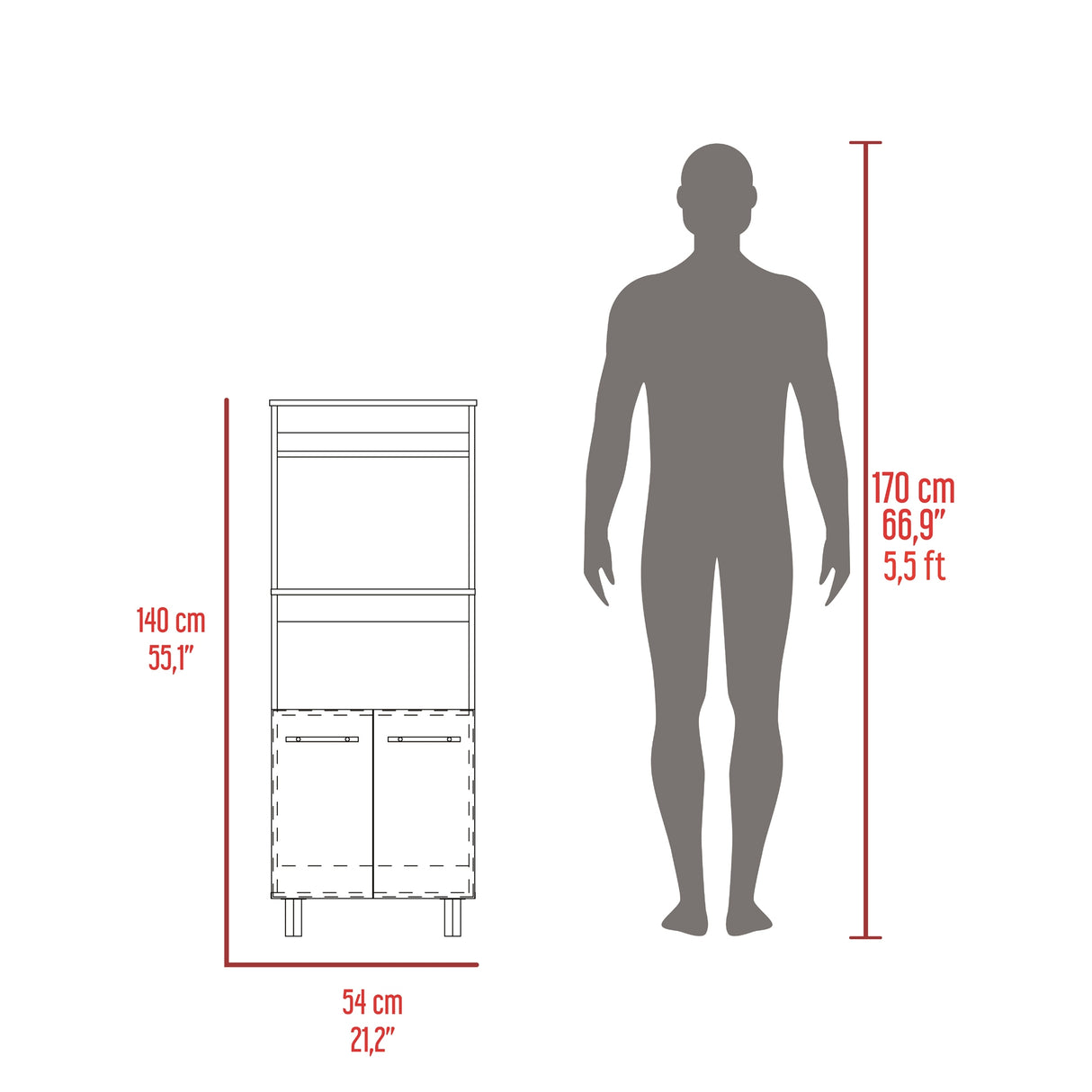 Mueble Microondas Brisa Blanco y Bardolino 54x140cm con Dos Puertas y sin Cajones - ALACENAS Y MUEBLES MICROONDAS | Bylmo