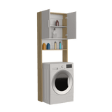 Ahorrador de Espacio Spencer Blanco y Fresno Europeo 69.6x200cm para Lavadora con Patas - MUEBLES DE ASEO Y ROPAS | Bylmo