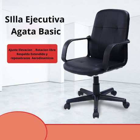 Silla de Oficina Agata Negro 44x100cm con Apoya Brazos - SILLAS DE OFICINA | Bylmo