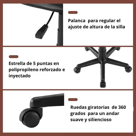 Silla de Oficina Agata Negro 44x100cm con Apoya Brazos - SILLAS DE OFICINA | Bylmo