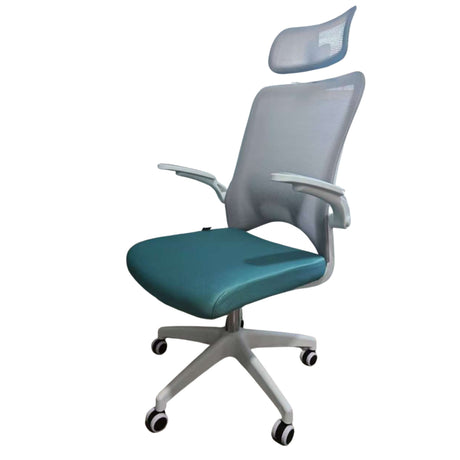 Silla Gerencial Soberana Gris y Verde Claro 61x125cm con Apoya Brazos y con Apoya Cabezas - SILLAS DE OFICINA | Bylmo