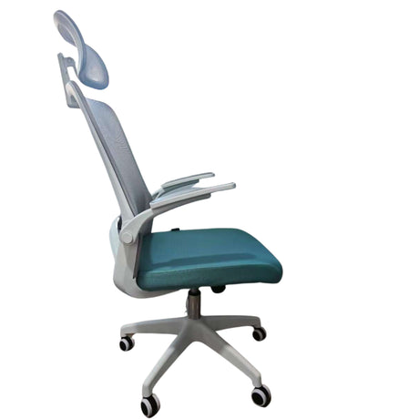 Silla Gerencial Soberana Gris y Verde Claro 61x125cm con Apoya Brazos y con Apoya Cabezas - SILLAS DE OFICINA | Bylmo