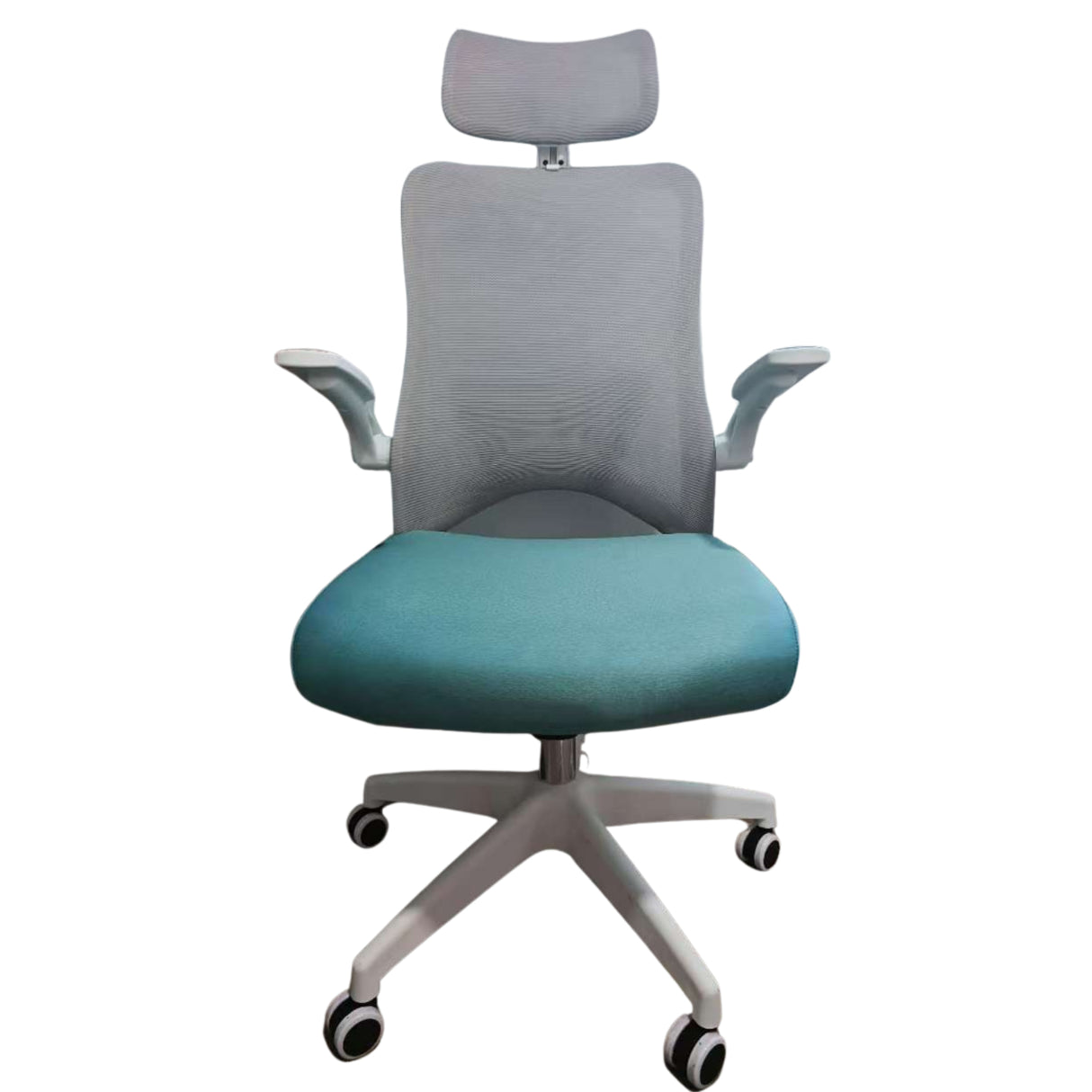 Silla Gerencial Soberana Gris y Verde Claro 61x125cm con Apoya Brazos y con Apoya Cabezas - SILLAS DE OFICINA | Bylmo