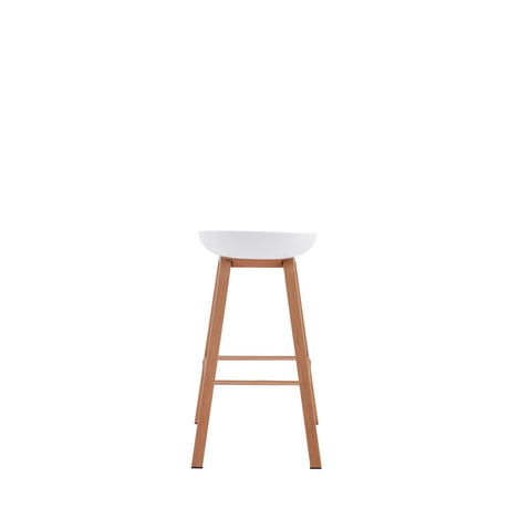 Set x 2 Sillas Bar Blanco y Cafe Claro 52x86cm con Asiento Ovalado y sin Espaldar - SILLAS Y BUTACOS | Bylmo