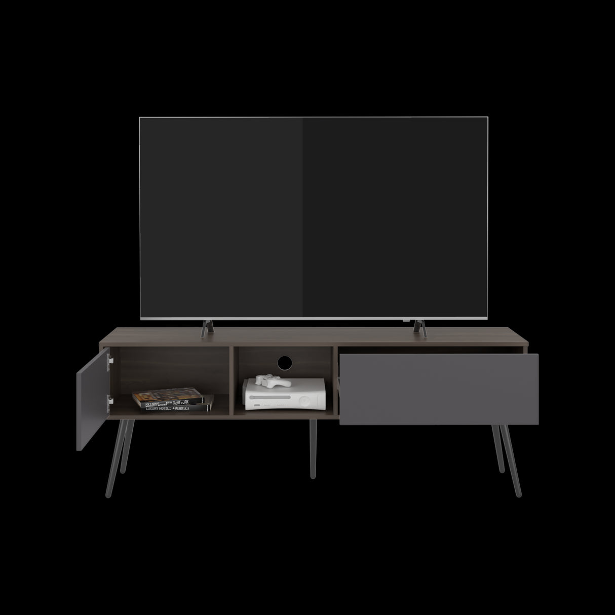 Mesa para TV Zurich Milan y Plomo 158.4x58.4cm para TV Hasta 70" Pulgadas con Tres Compartimientos y con Un Cajón - MUEBLES DE TV | Bylmo