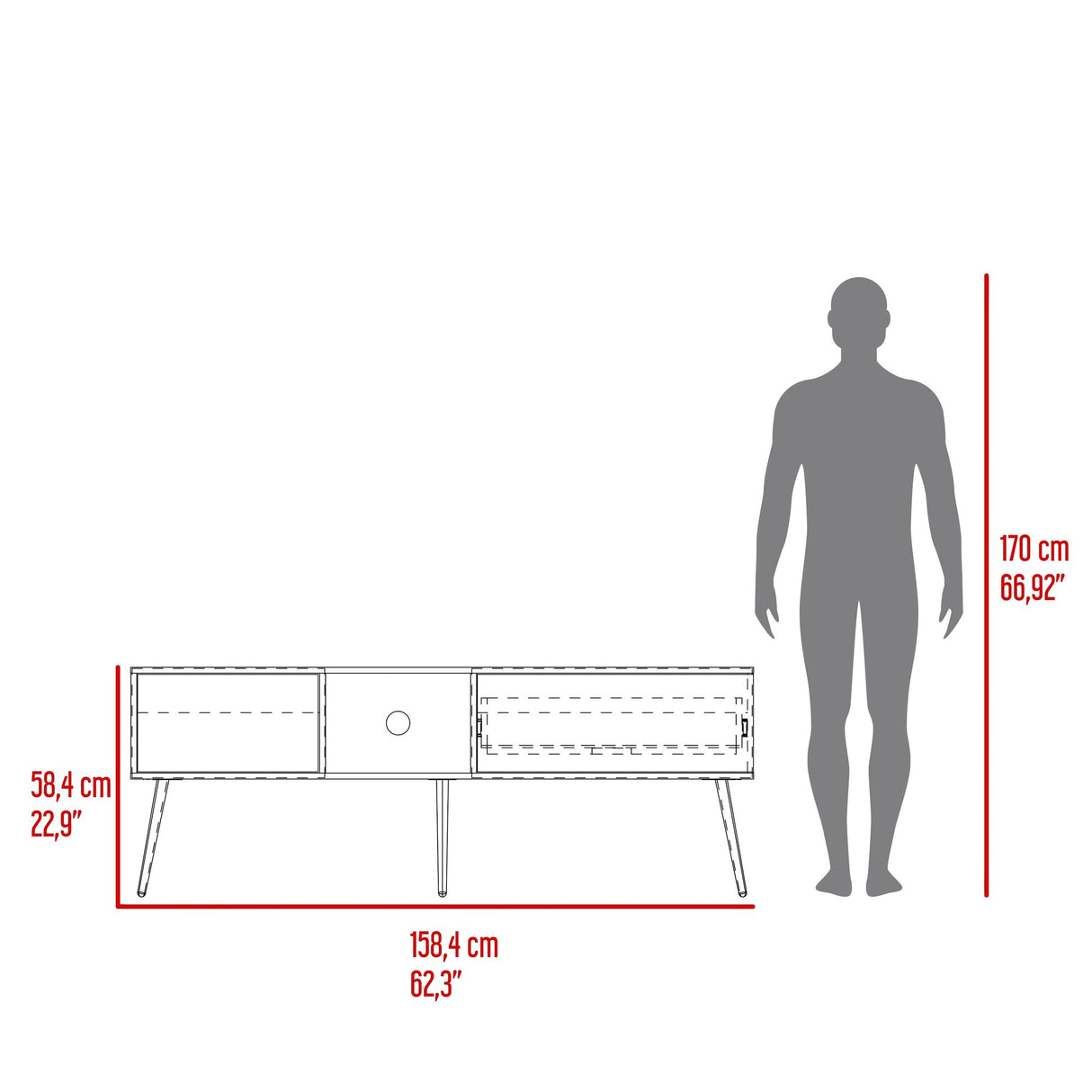 Mesa para TV Zurich Milan y Plomo 158.4x58.4cm para TV Hasta 70" Pulgadas con Tres Compartimientos y con Un Cajón - MUEBLES DE TV | Bylmo