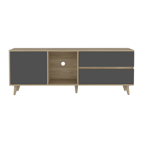 Rack de TV Salem Fresno y Plomo 158.4x58.4cm para TV Hasta 65" Pulgadas con Cinco Compartimientos y con Dos Cajones - MUEBLES DE TV | Bylmo