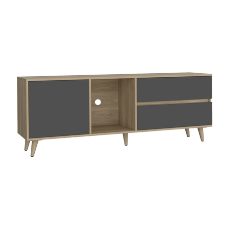 Rack de TV Salem Fresno y Plomo 158.4x58.4cm para TV Hasta 65" Pulgadas con Cinco Compartimientos y con Dos Cajones - MUEBLES DE TV | Bylmo