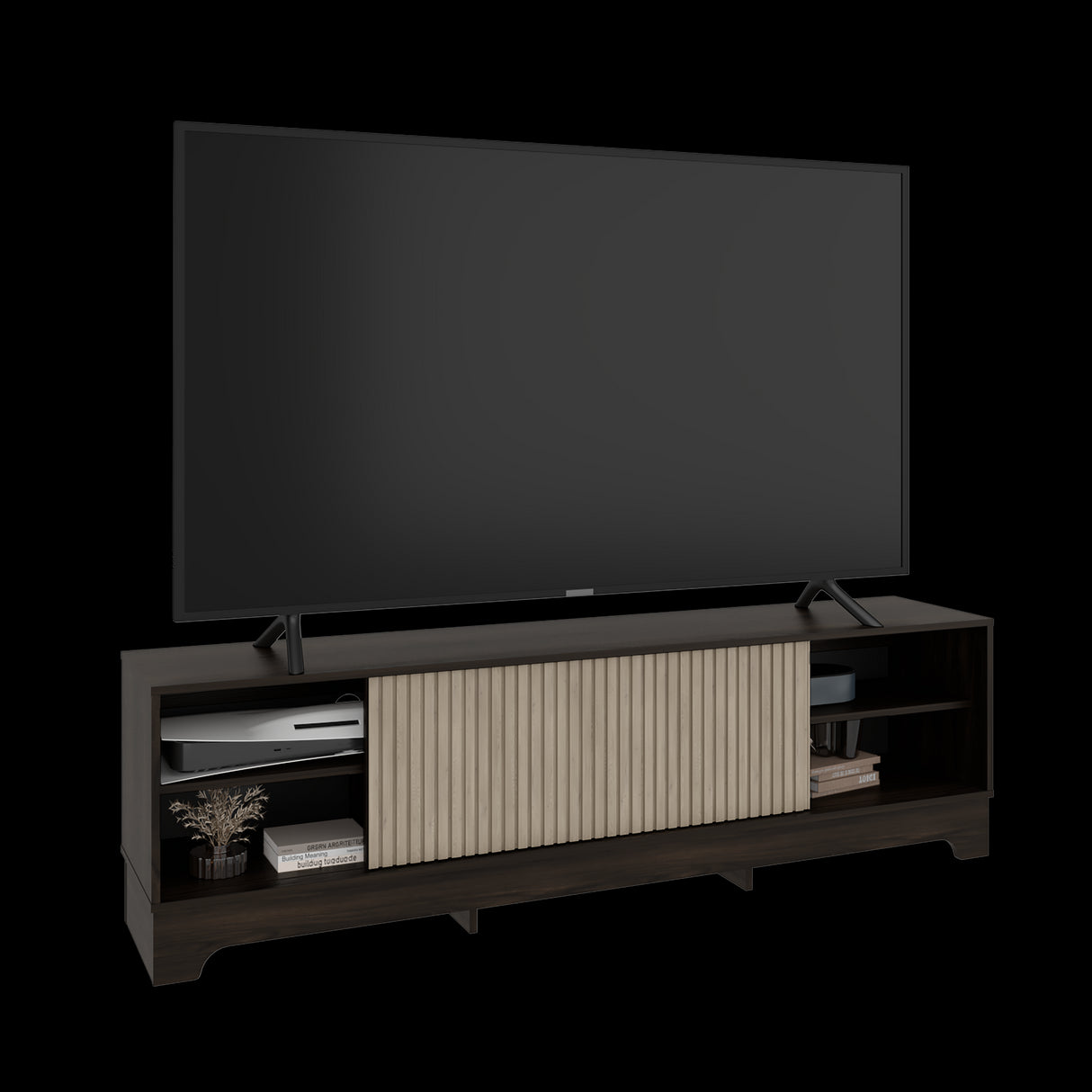 Centro de Entretenimiento Smith Nogal y Roble Natural 180x52.4cm para TV Hasta 75" Pulgadas con Cuatro Compartimientos - MUEBLES DE TV | Bylmo