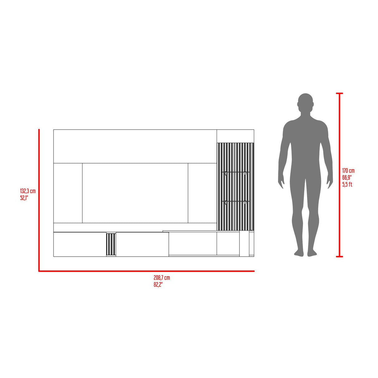 Panel de TV Isolde Capri y Fresno 208.7x132.2cm para TV Hasta 70" Pulgadas con Seis Compartimientos - MUEBLES DE TV | Bylmo