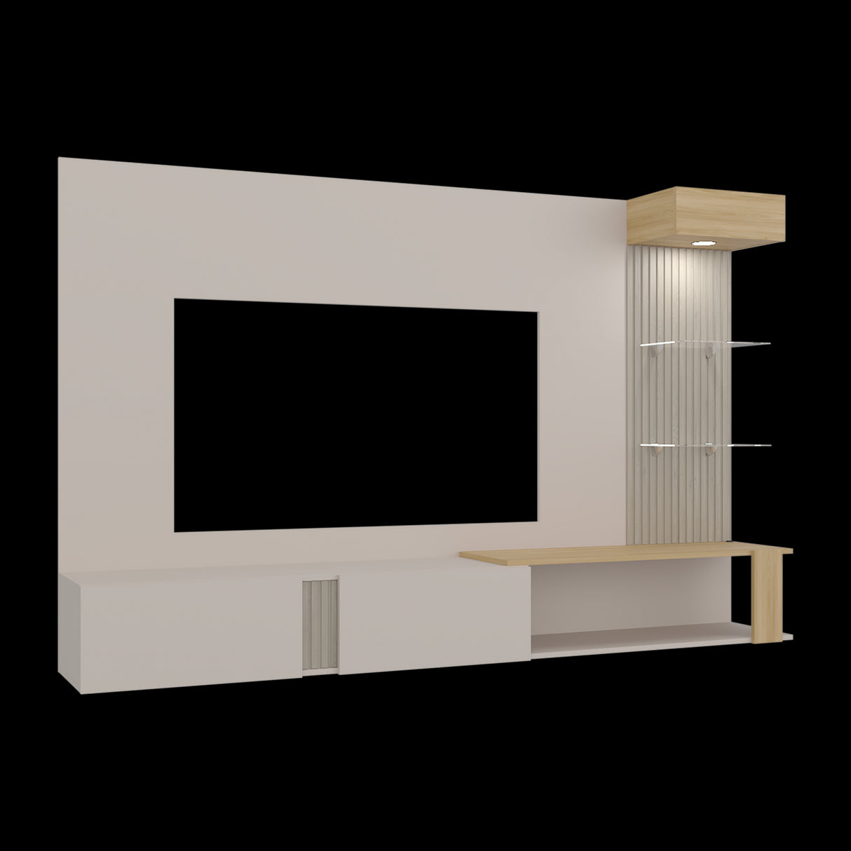 Panel de TV Isolde Capri y Fresno 208.7x132.2cm para TV Hasta 70" Pulgadas con Seis Compartimientos - MUEBLES DE TV | Bylmo