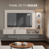 Panel de TV Isolde Capri y Fresno 208.7x132.2cm para TV Hasta 70" Pulgadas con Seis Compartimientos - MUEBLES DE TV | Bylmo