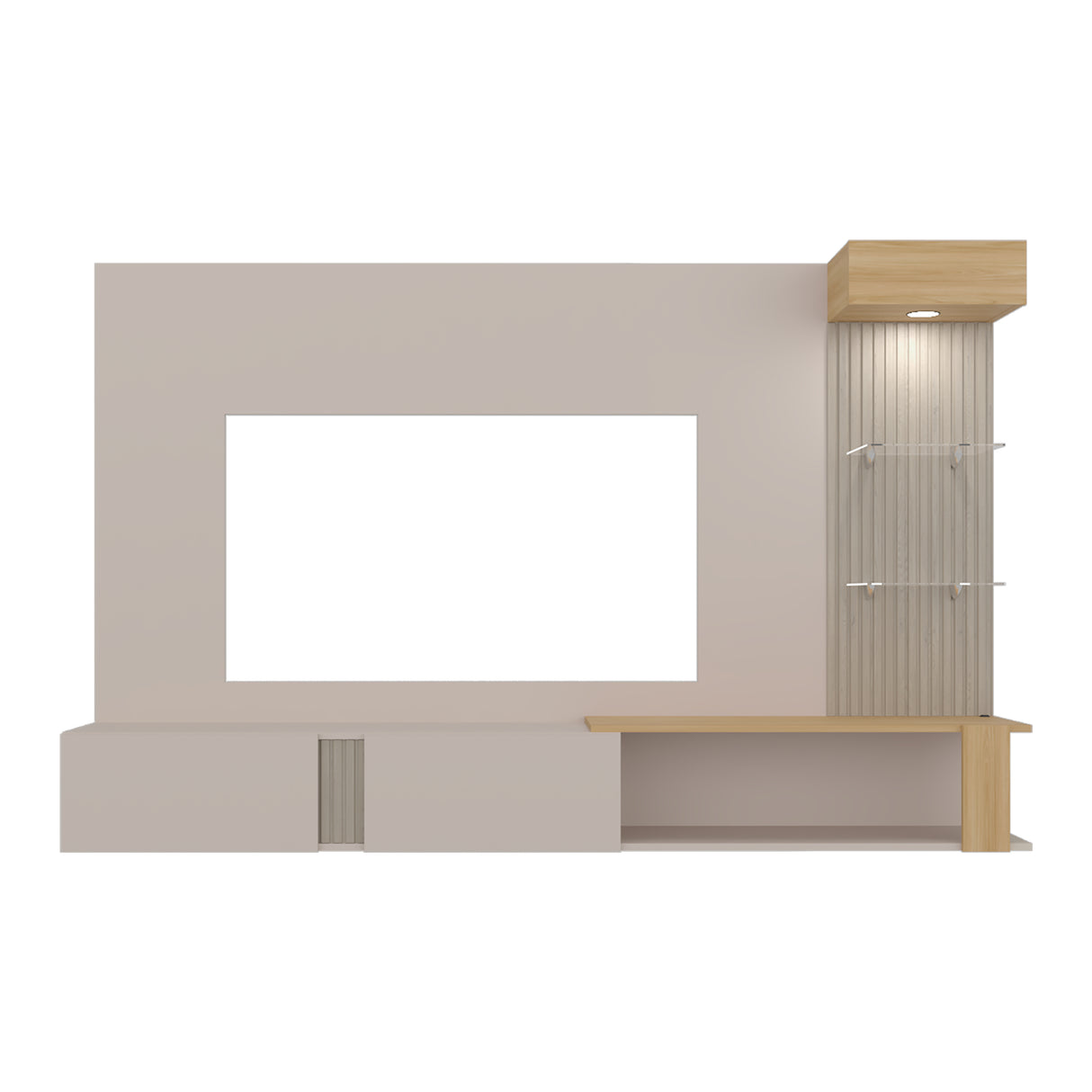 Panel de TV Isolde Capri y Fresno 208.7x132.2cm para TV Hasta 65" Pulgadas con Seis Compartimientos - MUEBLES DE TV | Bylmo