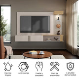 Panel de TV Isolde Capri y Fresno 208.7x132.2cm para TV Hasta 65" Pulgadas con Seis Compartimientos - MUEBLES DE TV | Bylmo