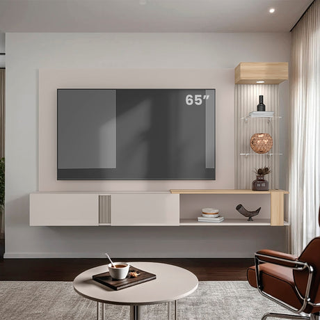 Panel de TV Isolde Capri y Fresno 208.7x132.2cm para TV Hasta 65" Pulgadas con Seis Compartimientos - MUEBLES DE TV | Bylmo