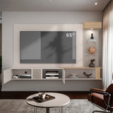 Panel de TV Isolde Capri y Fresno 208.7x132.2cm para TV Hasta 65" Pulgadas con Seis Compartimientos - MUEBLES DE TV | Bylmo