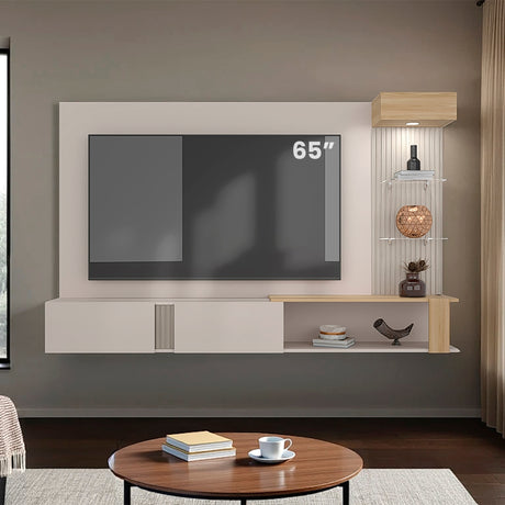 Panel de TV Isolde Capri y Fresno 208.7x132.2cm para TV Hasta 65" Pulgadas con Seis Compartimientos - MUEBLES DE TV | Bylmo