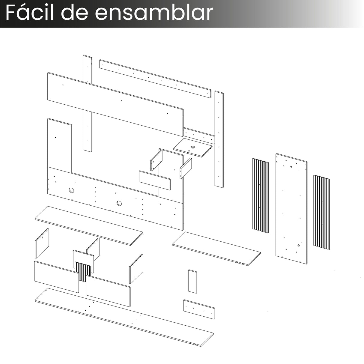 Panel de TV Isolde Capri y Fresno 208.7x132.2cm para TV Hasta 65" Pulgadas con Seis Compartimientos - MUEBLES DE TV | Bylmo