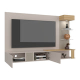 Panel de TV Isolde Capri y Fresno 208.7x132.2cm para TV Hasta 65" Pulgadas con Seis Compartimientos - MUEBLES DE TV | Bylmo