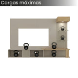 Panel de TV Isolde Capri y Fresno 208.7x132.2cm para TV Hasta 65" Pulgadas con Seis Compartimientos - MUEBLES DE TV | Bylmo