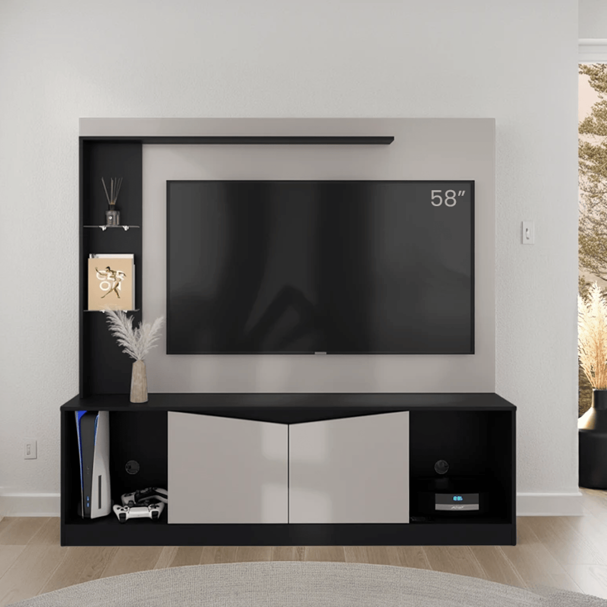 Centro de Entretenimiento Cuera Capri y Wengue 180x174cm para TV Hasta 60" Pulgadas con Seis Compartimientos - MUEBLES DE TV | Bylmo