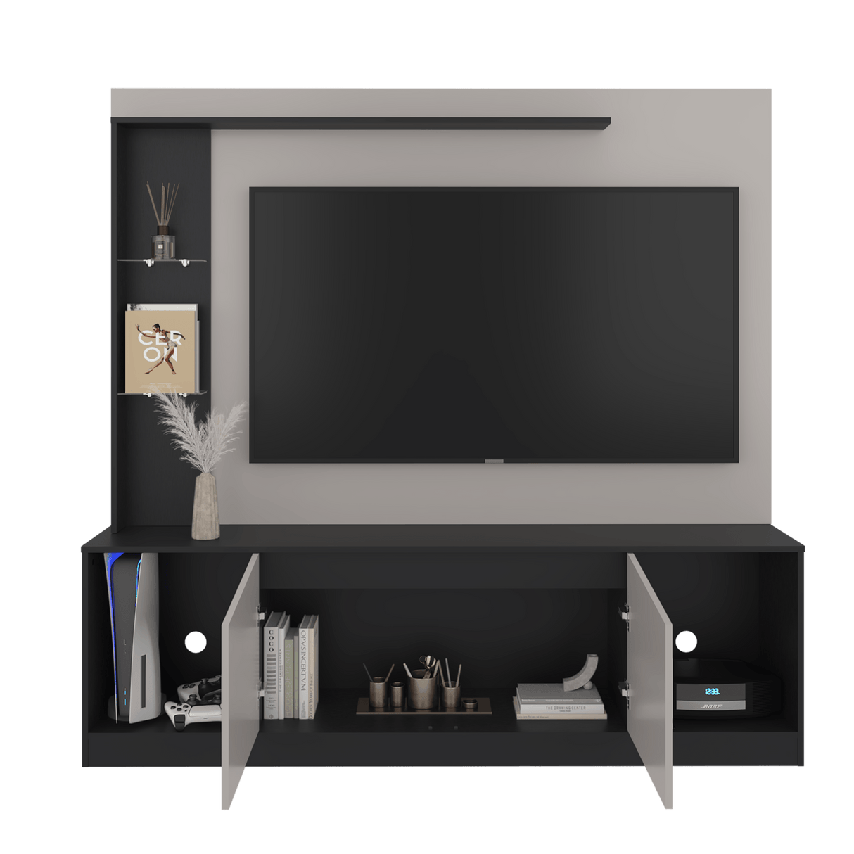 Centro de Entretenimiento Cuera Capri y Wengue 180x174cm para TV Hasta 60" Pulgadas con Seis Compartimientos - MUEBLES DE TV | Bylmo