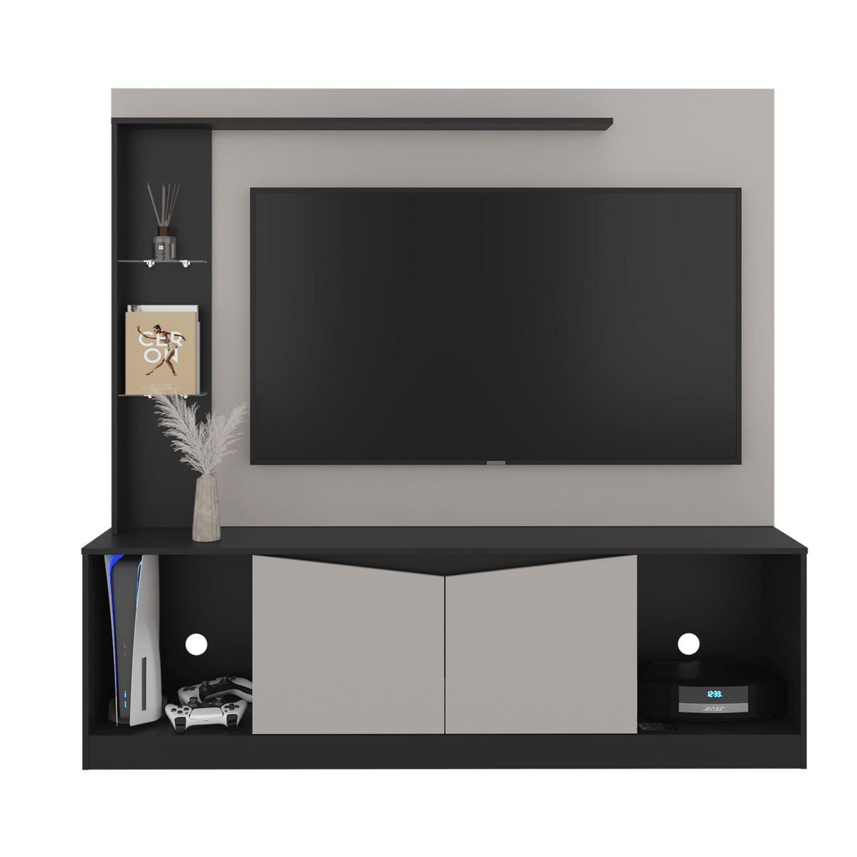 Centro de Entretenimiento Cuera Capri y Wengue 180x174cm para TV Hasta 60" Pulgadas con Seis Compartimientos - MUEBLES DE TV | Bylmo