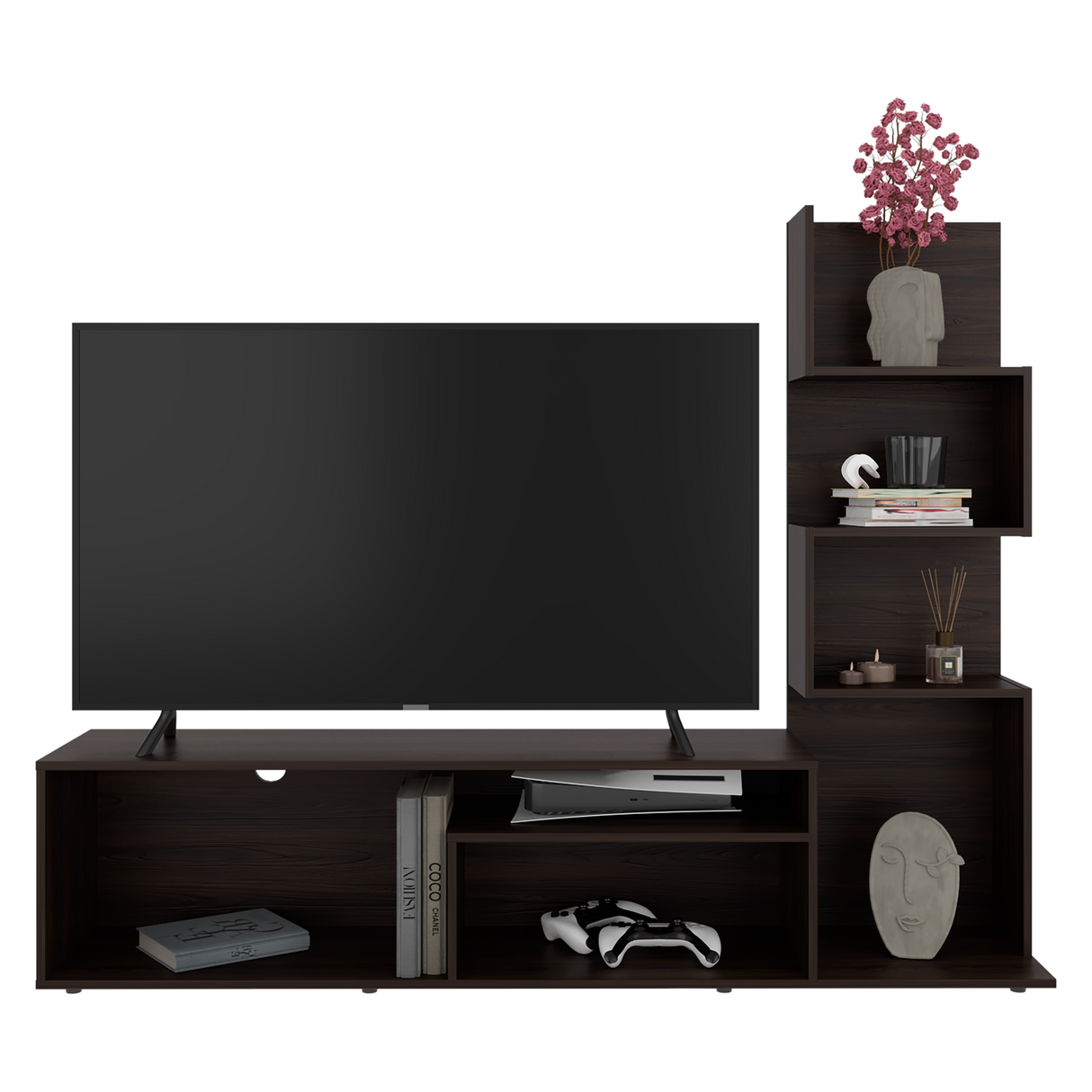 Mesa para TV Lugano Nogal 170x134.4cm para TV Hasta 55" Pulgadas con Siete Compartimientos - MUEBLES DE TV | Bylmo