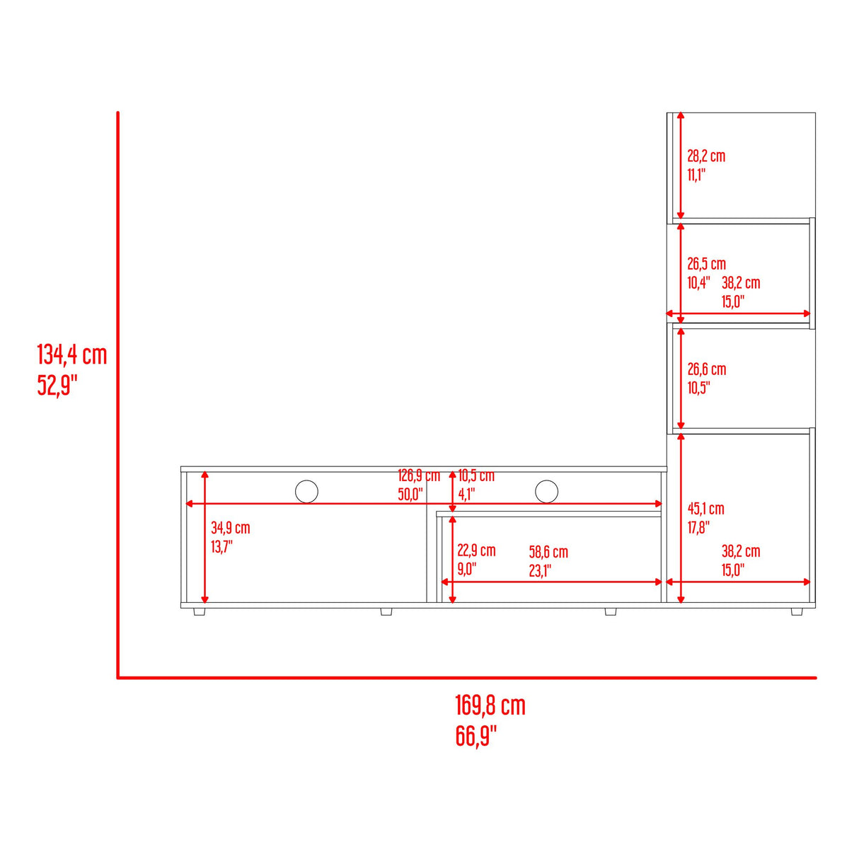 Mesa para TV Lugano Nogal 170x134.4cm para TV Hasta 55" Pulgadas con Siete Compartimientos - MUEBLES DE TV | Bylmo