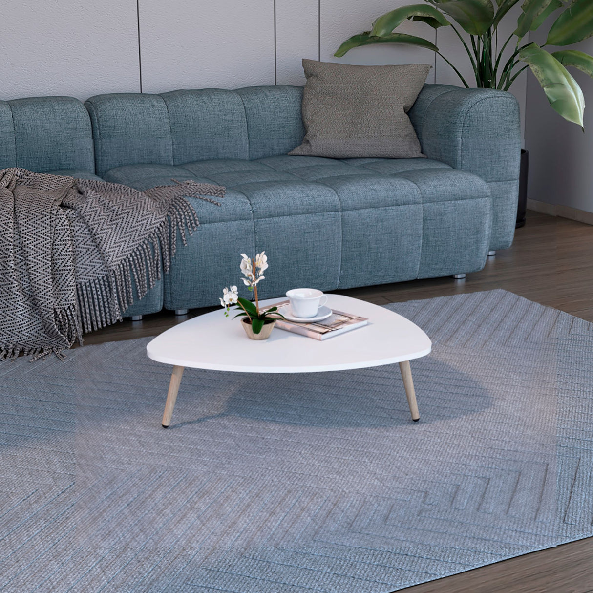 Mesa de Centro Narvik Blanco 74x21.5cm Triangular con Patas - MESAS DE CENTRO | Bylmo