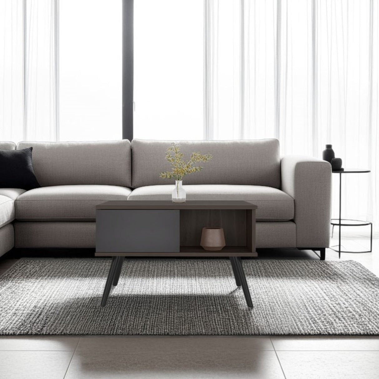 Mesa de Centro Zurich Milan y Plomo 63.3x40cm Rectangular con Compartimientos - MESAS DE CENTRO | Bylmo