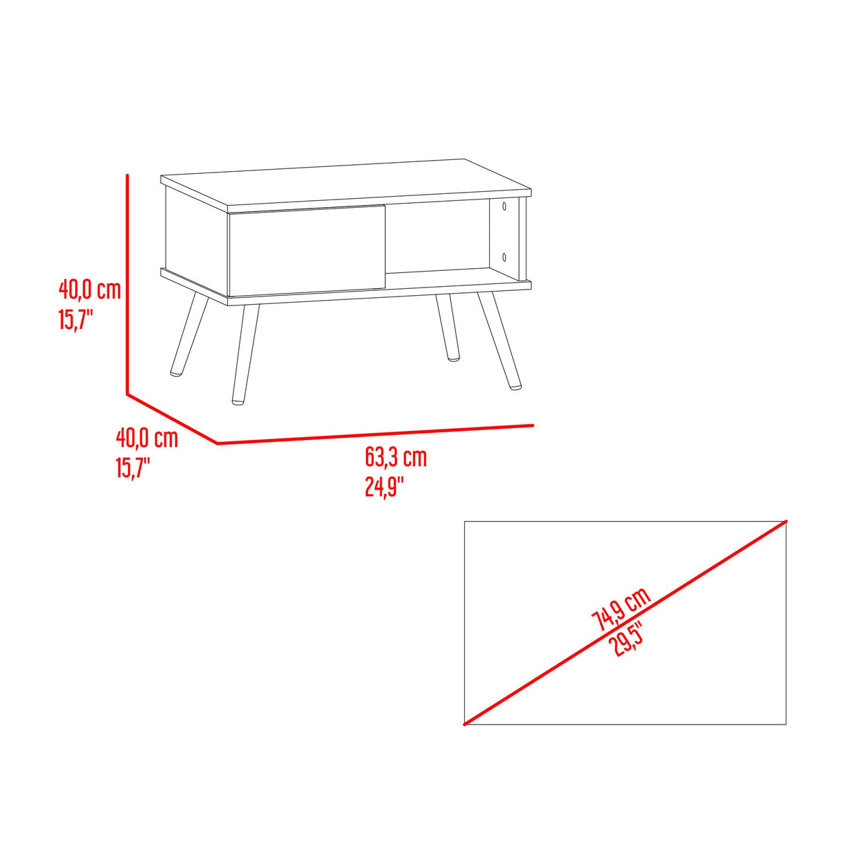 Mesa de Centro Zurich Milan y Plomo 63.3x40cm Rectangular con Compartimientos - MESAS DE CENTRO | Bylmo