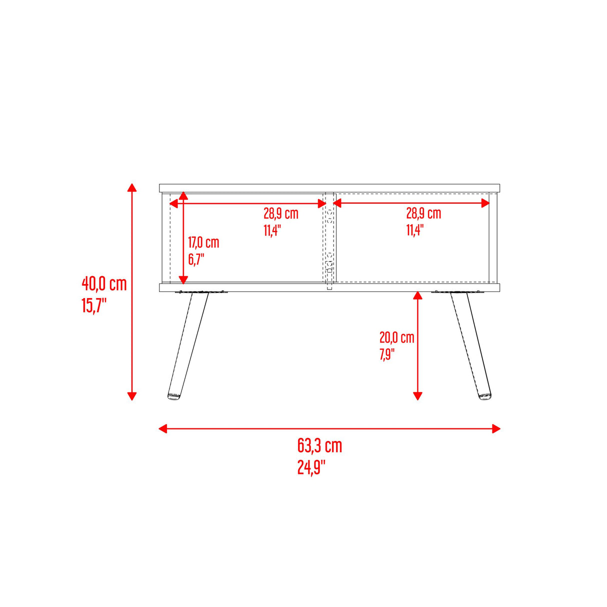Mesa de Centro Zurich Milan y Plomo 63.3x40cm Rectangular con Compartimientos - MESAS DE CENTRO | Bylmo