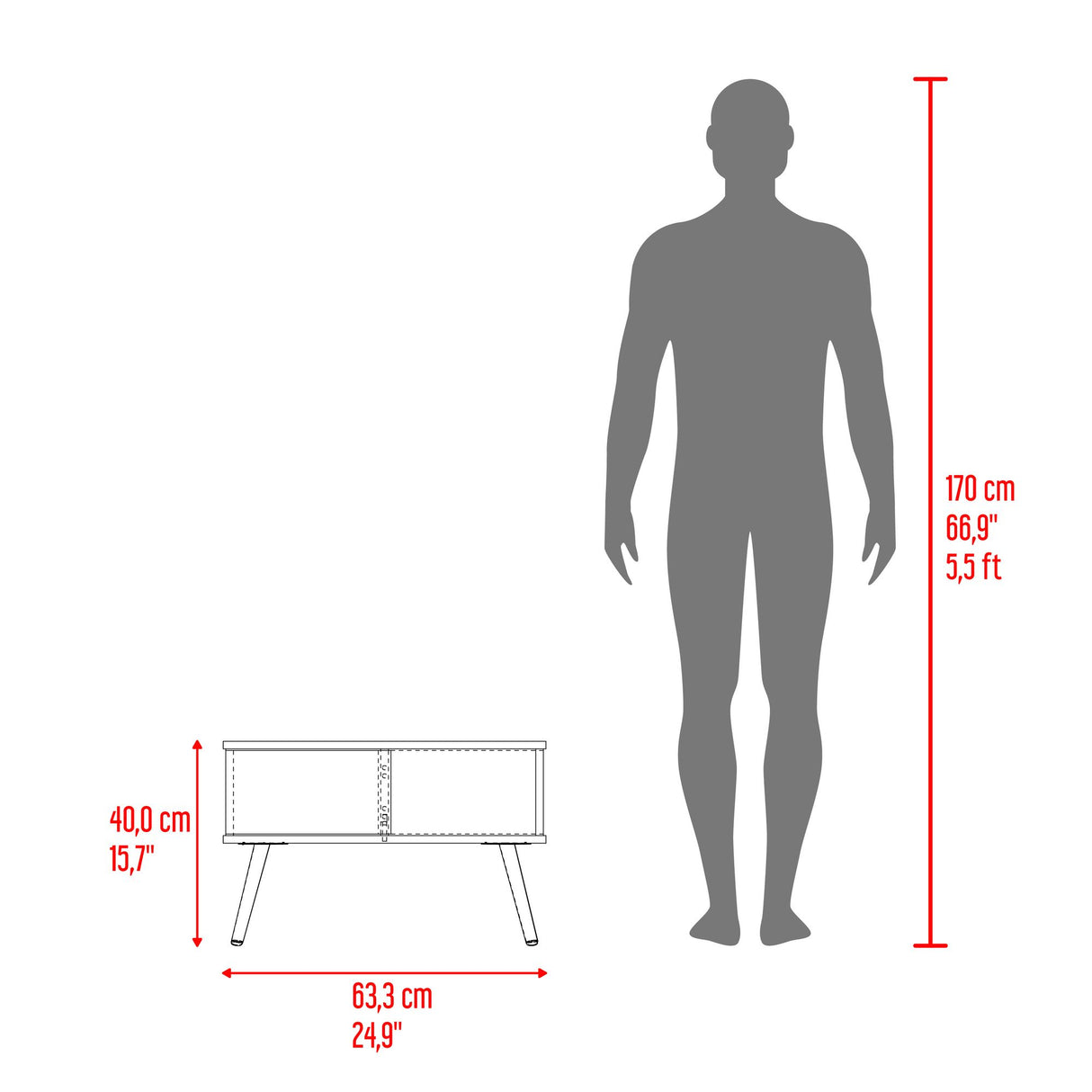 Mesa de Centro Zurich Milan y Plomo 63.3x40cm Rectangular con Compartimientos - MESAS DE CENTRO | Bylmo