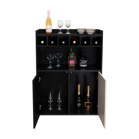 Bar Cuera Capri y Wengue 78.4x106.6cm con Cinco Compartimientos y con Seis Portabotellas - BARES | Bylmo