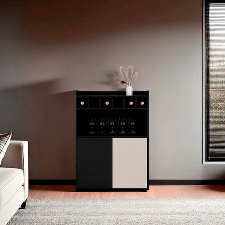 Bar Cuera Capri y Wengue 78.4x106.6cm con Cinco Compartimientos y con Seis Portabotellas - BARES | Bylmo