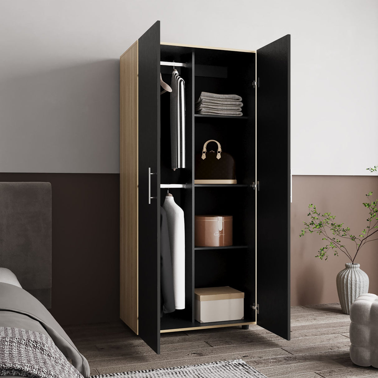 Closet Tera Fresno Europeo y Wengue 80x180cm con Cinco Compartimientos y con dos Puertas Batibles - CLOSETS | Bylmo