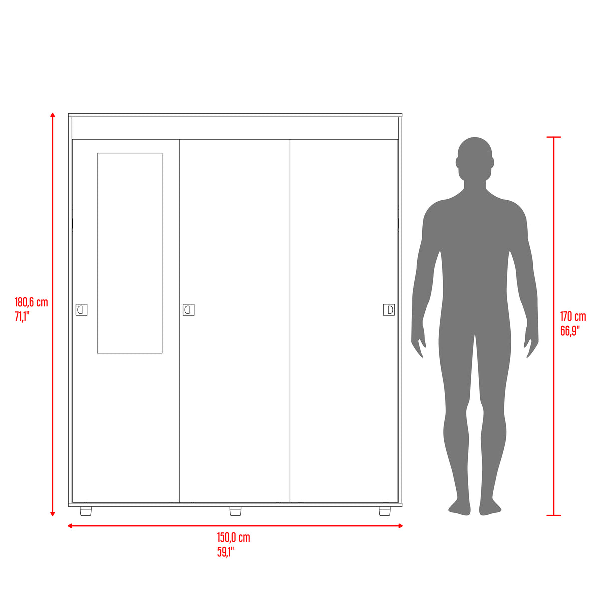 Closet Angelo Fresno Europeo y Wengue 150x180.6cm con Tres Compartimientos y con dos Puertas Coredizas - CLOSETS | Bylmo