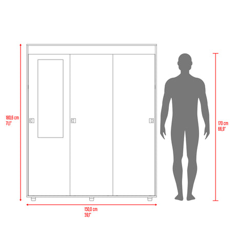 Closet Angelo Fresno Europeo y Wengue 150x180.6cm con Tres Compartimientos y con dos Puertas Coredizas - CLOSETS | Bylmo